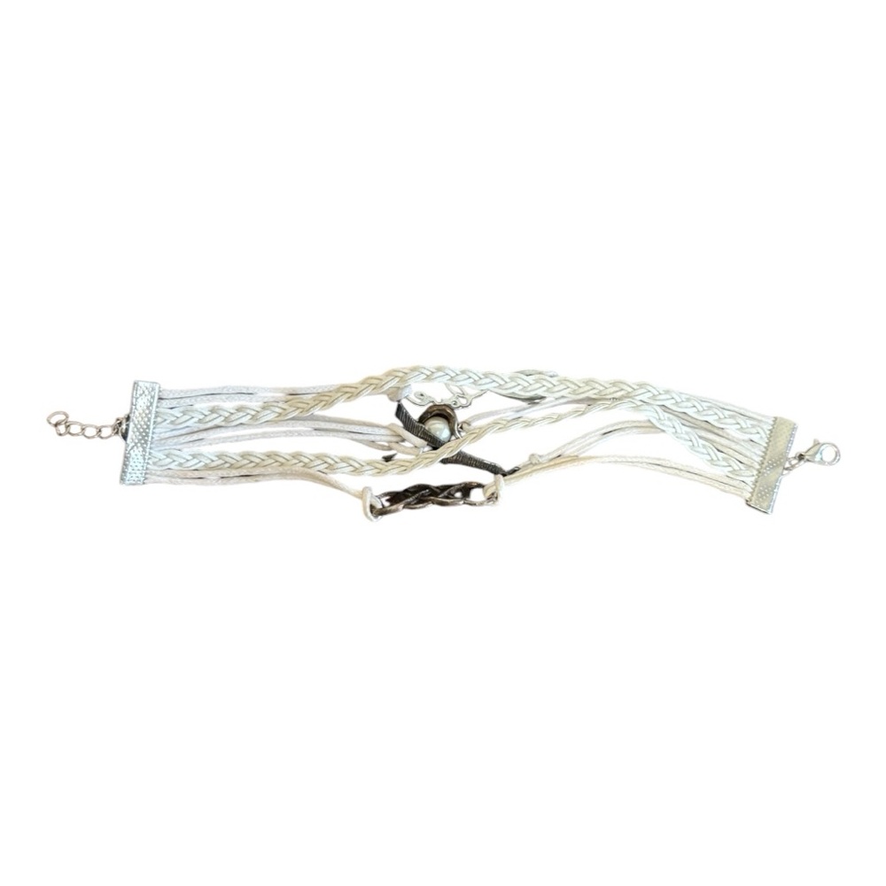 Braided/Strand 7.25"-8.75"6-in-1 Wristband with Charms Women's White/Silver-Tone - Picture 14 of 15
